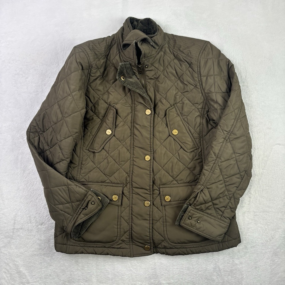 Lauren Ralph Lauren Green Full Zip Quilted Long Sleeve Jacket Women's Petite L